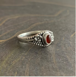 Handmade Natural Oval Carnelian Ring in <b>Solid</b> <b>Silver</b> Band Floral Textured Vintage Jewelry for Occasion Gift - Product Image 4