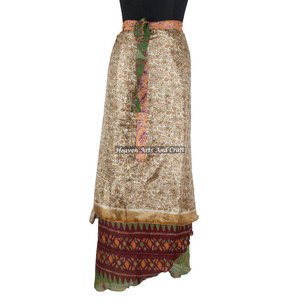 Faldas de Seda Vintage Indias Multiusos para Mujer, Falda Larga Cruzada de 2 Capas Reversible, Estilo Bohemio, Talla Grande - Product Image 6