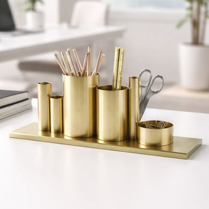 Ensemble d'organisateurs de bureau de luxe en laiton, accessoires modernes en métal pour la maison et le bureau, plateau fait main, design personnalisé, vente en gros, approvisionnement en vrac - Product Image 6