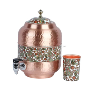 Distributeur d'eau en cuivre de concepteur traditionnel Avantages pour la santé ayurvédique Pot d'eau en cuivre avec verre pour le stockage de l'eau - Product Image 6