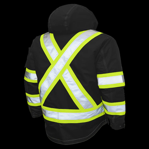 Veste de travail haute visibilité pour homme avec capuche, bandes réfléchissantes, imperméable, en polyester, pour l'hiver, fermeture éclair - Product Image 3