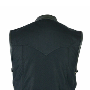Chaleco de Cuero Profesional y Cómodo para Hombre con Cuello Alto, Servicio OEM, Chaleco de Cuero y Lona Negro de Primera Calidad para Motociclistas - Product Image 6