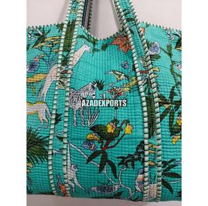 Bolsa de Mano Acolchada de Algodón Pintada a Mano con Estampado de Tigre, Estilo Bohemio, Cierre de Cremallera, Gran Capacidad, Bolsa de Compras de Rajasthan - Product Image 5