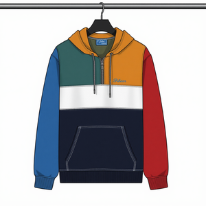 Sudadera con Capucha de Algodón para Hombre, con Cierre de Cremallera de un Cuarto, Diseño Color Block, Estilo Casual, con Personalización OEM ODM - Product Image 2