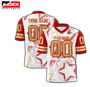 Camiseta de Fútbol Americano Personalizada INDEX para Hombre, Cuello en V, Manga Corta, Impresión Sublimada, Rojo, Blanco y Dorado 00, Transpirable, Corte Regular - Product Image 1