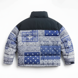 Chaqueta Acolchada Azul para Hombre, con Parches, Cuello Alto, Resistente al Viento, Informal de Invierno, Gruesa, con Relleno de Poliéster, Corte Regular, Cierre de Cremallera - Product Image 2