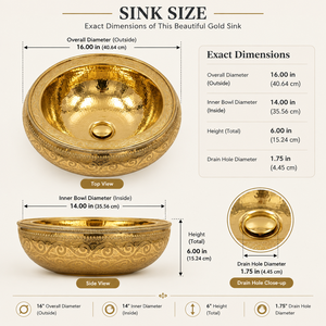 Lavabo Ovalado de Latón con Acabado Dorado, Lavabo de Lujo Premium para Baño, Lavabo de Encimera para Hotel, Villa, Interior, Decoración Artística Premium - Product Image 4