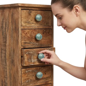 Poignée de meuble ronde multifonction en laiton et bois, motif floral bleu et or moderne, pour commode et tiroir - Product Image 2