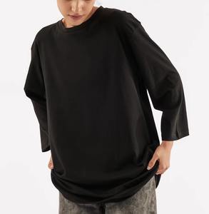 Camiseta larga lisa para mujer, en oferta, de moda, para uso diario, de algodón transpirable, de corte regular. - Product Image 3