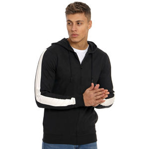 <b>Mens</b> Full Zip Hoodie <b>Black</b> Hooded <b>Sweatshirt</b> White Stripe Sleeve Casual Zip Up Hoodie - Product Image 6