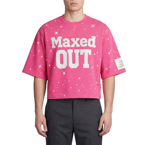 Camiseta de hombre con estampado de letras de diamantes de imitación, estilo oversize, 100% algodón, corte holgado, de lujo, estilo urbano, informal, para verano. - Product Image 1
