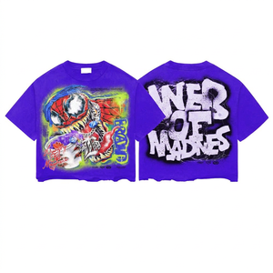 T-shirt Homme Oversize avec Imprimé Graffiti Spiderman Style Urbain Manches Courtes Coton Jersey Col Rond Design Respirant - Product Image 4