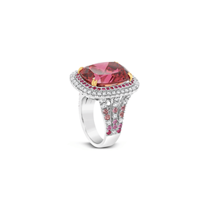 Anillo de Compromiso y Boda Solitario de Oro Sólido de 18k con Diamante Natural Real, Turmalina Rosa, Zafiro y Rubí, Semi-Montura - Product Image 3