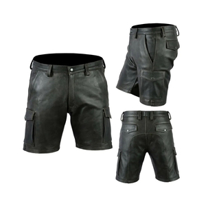 Professional Quality Custom Made Men Custom Leather Fashion Shorts / High Street Leather <b>Patches</b> Solid Pattern Cargo Short - Product Image 5