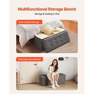 Panca contenitore pieghevole in lino per fondo letto con tasche laterali, imbottita, con supporti per contenitori pieghevoli, capacità 660 libbre, per ingresso - Product Image 3