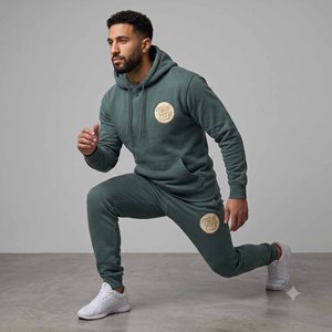Twin City <b>Men's</b> Hooded Tracksuit Set Solid Green Full Length Joggers Sweatshirt Casual Wear Autumn Style Breathable 100% Cotton - Product Image 2