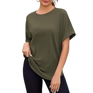 T-shirts amples à manches courtes vertes pour femmes, col rond, style décontracté tendance été, imprimés personnalisés, teinture unie, respirants - Product Image 6