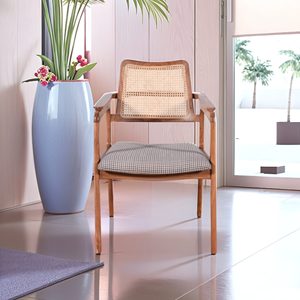 Chaise de salle à manger latérale en bois brun rembourrée beige de qualité supérieure avec un design élégant et un assise confortable - Product Image 1