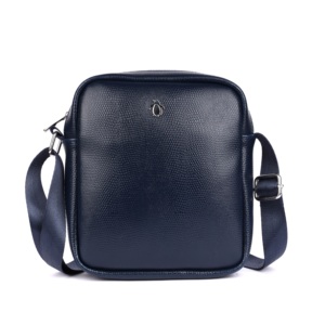 Sac à bandoulière Lagarto bleu marine de fabrication indienne, sac à main urbain moderne avec sangle réglable et design élégant, disponible à la vente - Product Image 1
