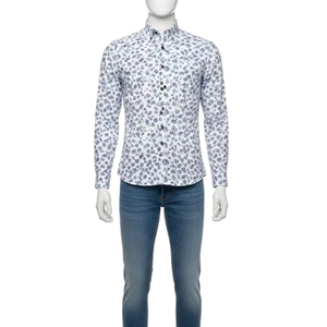Camisa de Vestir de Manga Larga con Cuello Mandarín y Estampado Floral 100% Algodón para Hombre, Transpirable, Antiarrugas, Talla Grande - Product Image 1