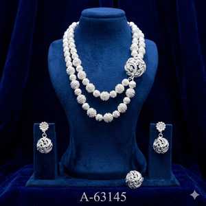 Golden Filigree Necklace Earrings <b>Set</b> Women's Wedding Jewelry Alloy 24K Gold Plated Classic Style A-63142 - Product Image 3