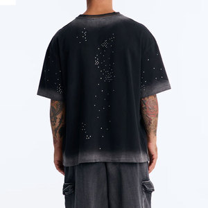 <b>Top</b> Quality Heavyweight 100%Cotton Tshirt Hell/stars Retro Loose T Shirt Hot Brick <b>Graffiti</b> Printed Rhinestones Men's T-shirt - Product Image 2