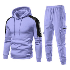 Conjunto Deportivo Morado con Capucha para Hombre, Sudadera de Manga Larga Informal, Pantalones de Color Sólido, Transpirable, de Poliéster, para Otoño - Product Image 1