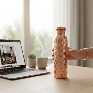 Eco Friendly Pure Copper Water Bottle 1L <b>Extra</b> <b>Large</b> Leak Resistant Copper Vessel for Drinking Water Health Care Kitchen Office - Product Image 3