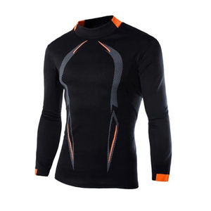 Men's <b>Black</b> <b>Compression</b> <b>Shirt</b> Long Sleeve Athletic Base Layer with Orange Accents for Running Gym Training and Sports - Product Image 3