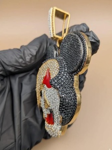 Colgante de calavera de Mickey Mouse, completamente cubierto de moissanita, plata 925, oro 18K, estilo hip hop, diseño de dibujos animados para hombre - Product Image 2
