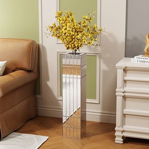 Vaso da terra moderno in alluminio argentato da 76 cm (29,92 pollici) con cubo in vetro per decorazioni domestiche, fiori secchi e accenti a specchio - Product Image 2