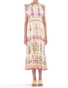 Truly Romantic Screen Printed Endless Summer Women's 100% Cotton A-Line Floral Print <b>Dress</b> with Perfect Silhouette - Product Image 2
