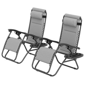 Sedia Pieghevole a 2 Pezzi Grigio Chiaro per Uso Esterno in Cortile - Lettino Prendisole - Product Image 5