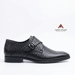 Chaussures habillées de luxe pour hommes en cuir tressé noir à bout pointu, style mocassin à boucle, respirantes, élégantes, pour mariage - Product Image 5