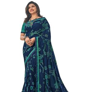 Sari de trabajo de impresión digital Georgette de alta calidad con colección de blusas - Product Image 1