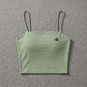 Top Corto de Cuello Cuadrado de Alta Calidad con Marca Personalizada, Camiseta de Mujer con Tirantes Finos, Blusa Elástica de Punto, Ropa Casual de Verano - Product Image 3