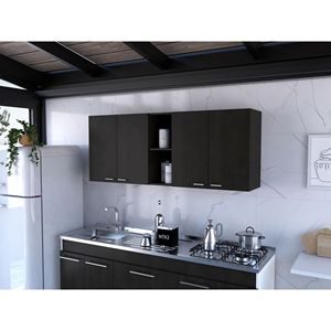 Armadio a Muro Portofino 150 a Doppia Anta Nero, Mobili da Cucina con Due Ripiani Esterni e Due Interni - Product Image 1