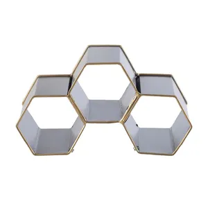 Porte-bouteilles hexagonal moderne en métal, présentoir à vin en nid d'abeille pour comptoir, support de rangement géométrique pour table de cuisine - Product Image 3