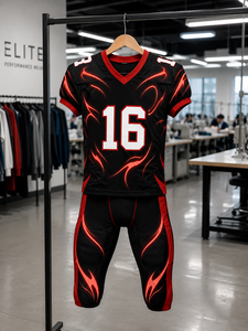 Uniforme de Fútbol Americano Personalizado para Hombre, Negro y Rojo, Impresión por Sublimación, Conjunto de Pantalones y Jersey de Poliéster Transpirable, Número 16 - Product Image 5