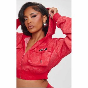 Conjunto Deportivo de 2 Piezas para Mujer, Sudadera con Capucha Roja, Corte Holgado, Manga Larga, Material de Felpa - Product Image 5