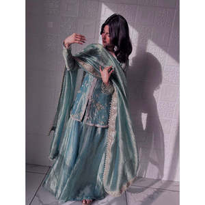 ชุดปาร์ตี้ดีไซเนอร์2XL ท็อป-ชาราร่าและ dupatta ดูสง่างาม - Product Image 4