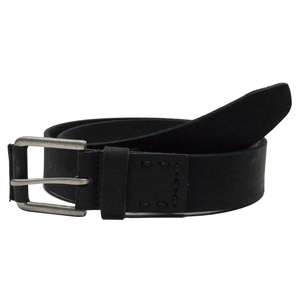 Ceinture en cuir de vachette noir uni pour homme, boucle à ardillon argentée, design rectangulaire durable, écologique, imperméable et légère - Product Image 1