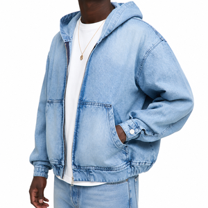 2026 <b>Men's</b> Oversized <b>Denim</b> <b>Hooded</b> Zip-Up <b>Jacket</b> Casual Solid Color Breathable Cotton Hoodie Autumn Wear - Product Image 3