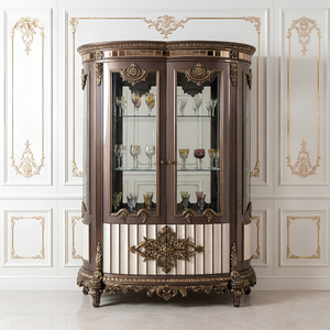 High End Dark <b>Brown</b> Wood Luxury European Dining Room Set Hand Carved Oval Dining <b>Table</b> with Buffet Glass Wine Cabinet - Product Image 6