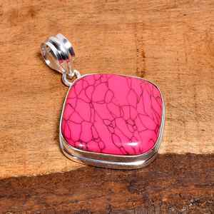 Colgante de piedra preciosa rosa turquesa en forma de cojín, plata de ley 925, hecho a mano, joyería bohemia, regalo para ella - Product Image 2