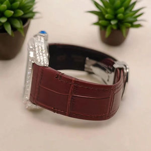 Montre de luxe élégante avec diamants Moissanite glacés, bracelet en cuir marron, cadran à chiffres romains, style vintage hip-hop, montre personnalisée avec bracelet en caoutchouc - Product Image 3