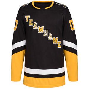 Camiseta de Hockey sobre Hielo Negra y Dorada, Manga Larga, Transpirable, de Secado Rápido, Absorbe la Humedad, Uniforme Deportivo para Equipo, Práctica y Entrenamiento para Adultos - Product Image 2