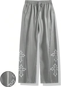 Wholesale Customized Street Style Reflective Stripe Casual Cargo Pants Cross Print <b>Men's</b> Loose Fitness Jogging Sweatpants - Product Image 2