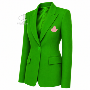 Alpha |   Kapa |   Blazer décontracté pour femme Alpha, à simple boutonnage, en tissu uni, avec revers cranté brodé, veste de costume ajustée - Product Image 2
