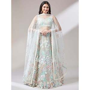Astonishing Pista <b>Green</b> Sequins <b>Net</b> Wedding Wear Lehenga Choli - Product Image 2
